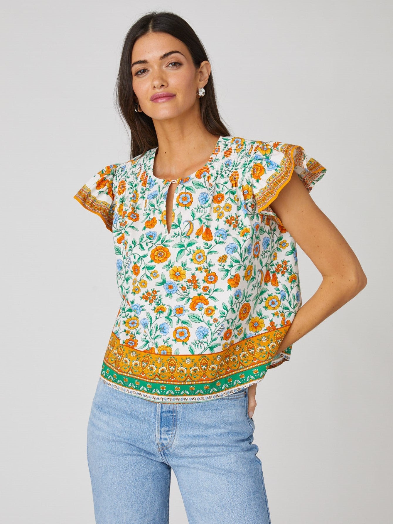 Shoshanna Paz Top - Ivory/Light Blue/Saphron Multi