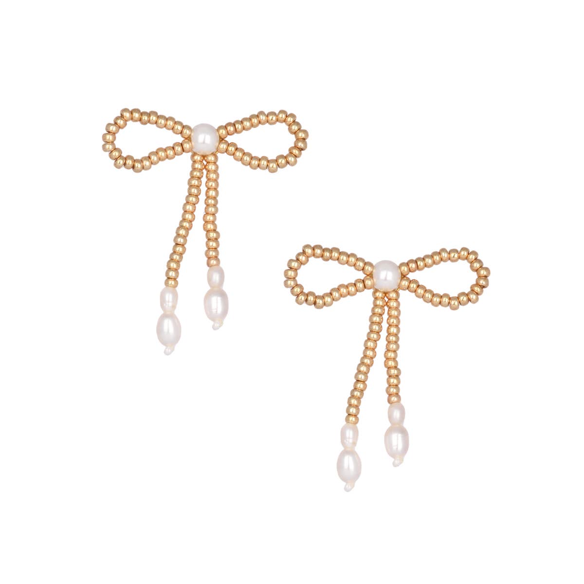 Mishky Beaded Bow Stud Earrings - Gold/Pearl