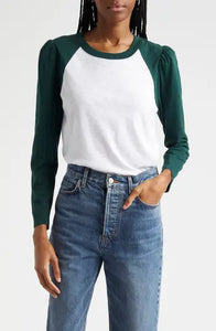 Veronica Beard Mason Baseball Tee - White/Pine