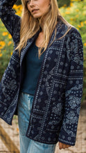 Load image into Gallery viewer, Marea Quilted Wrap Coat - Navy Bandana
