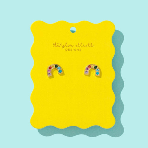 Taylor Elliott Designs Stud Earrings - Gold Rainbows w/Multi-Colored Gems