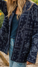 Load image into Gallery viewer, Marea Quilted Wrap Coat - Navy Bandana