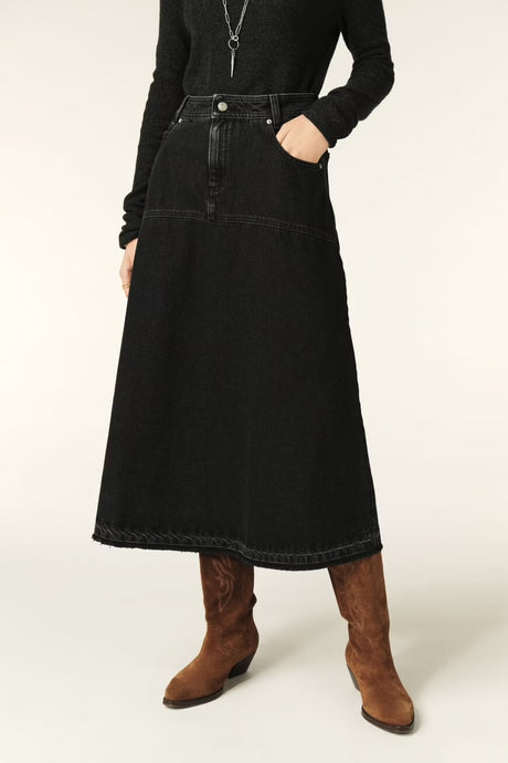 ba&sh Volentia Denim Midi Skirt - Black