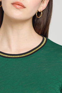 Goldie Long Sleeve Metallic Tipped Ringer Tee - Spruce