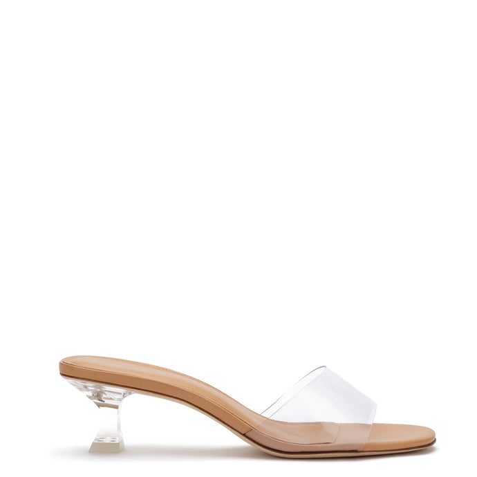 Larroude Vivi Lucite Mule - Tan Leather/Vinyl