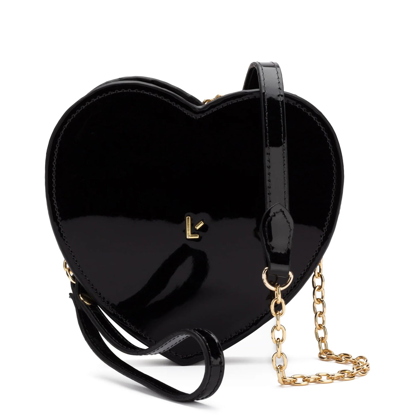 Larroude Heartbreaker Crossbody Bag - Black Vegan Patent Leather