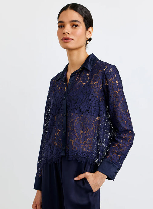 Bella Dahl Lace Contrast Button Down - Midnight Sky