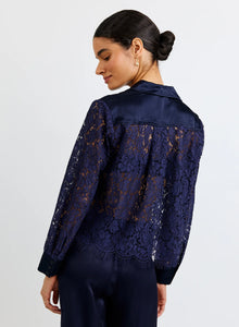 Bella Dahl Lace Contrast Button Down - Midnight Sky