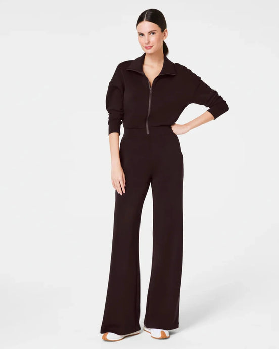 SPANX AirEssentials Long Sleeve Wide Leg Jumpsuit - Truffle Brown