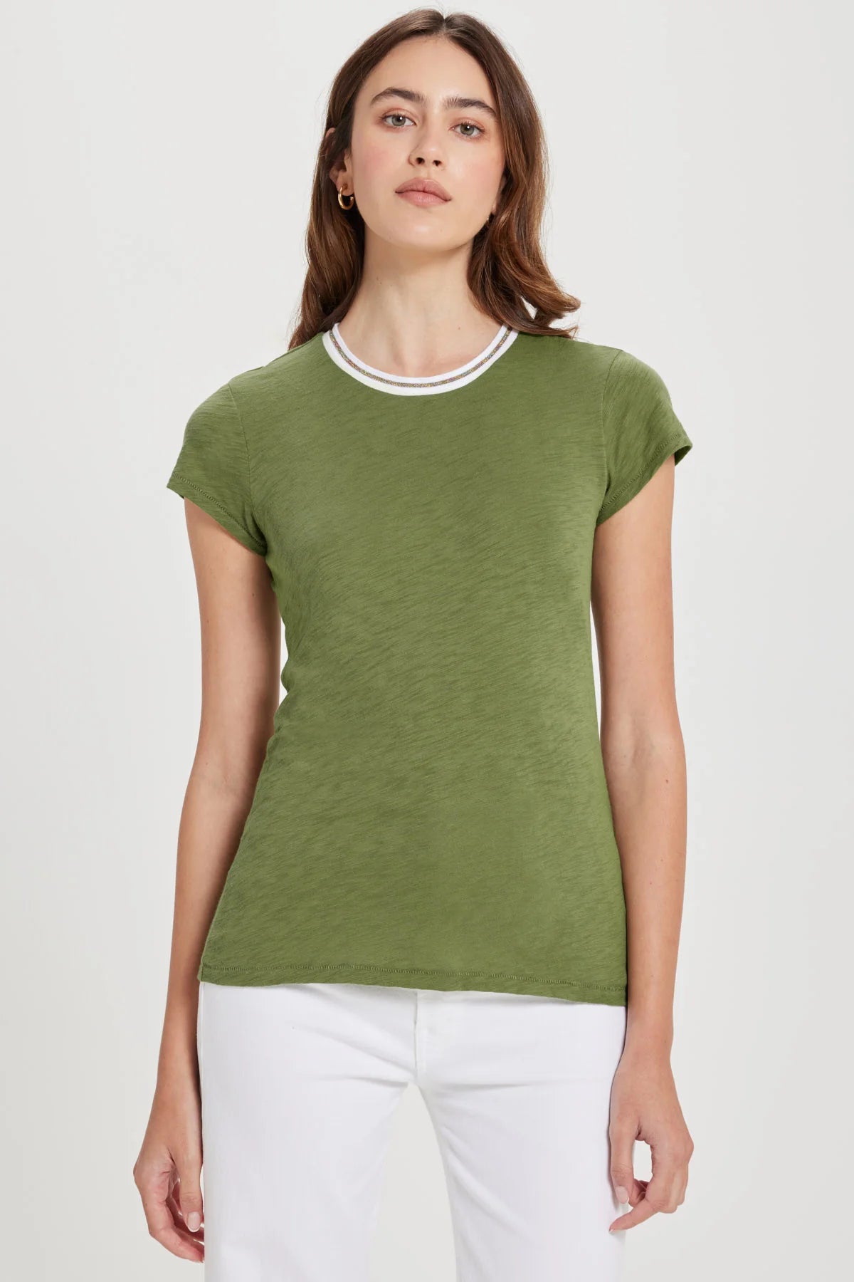 Goldie Vibrant Shimmer Tipped Ringer Tee - Loden