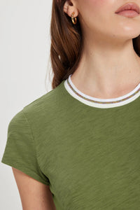 Goldie Vibrant Shimmer Tipped Ringer Tee - Loden