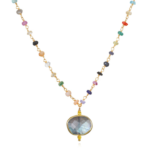 Amelia Rose Jewelry Bezel Charm Rainbow Necklace - Labradorite
