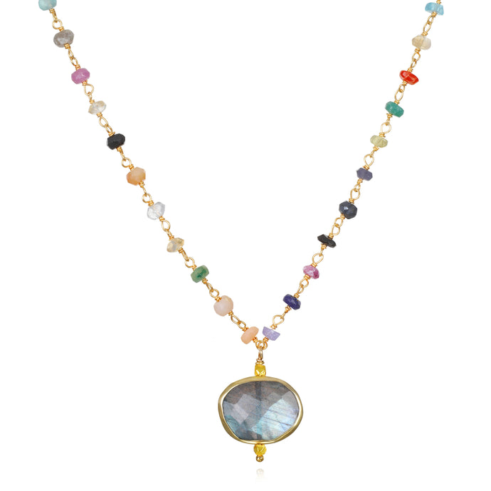 Amelia Rose Jewelry Bezel Charm Rainbow Necklace - Labradorite