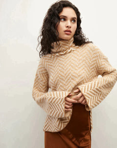 Veronica Beard Bolina Herringbone Knit Sweater - Camel