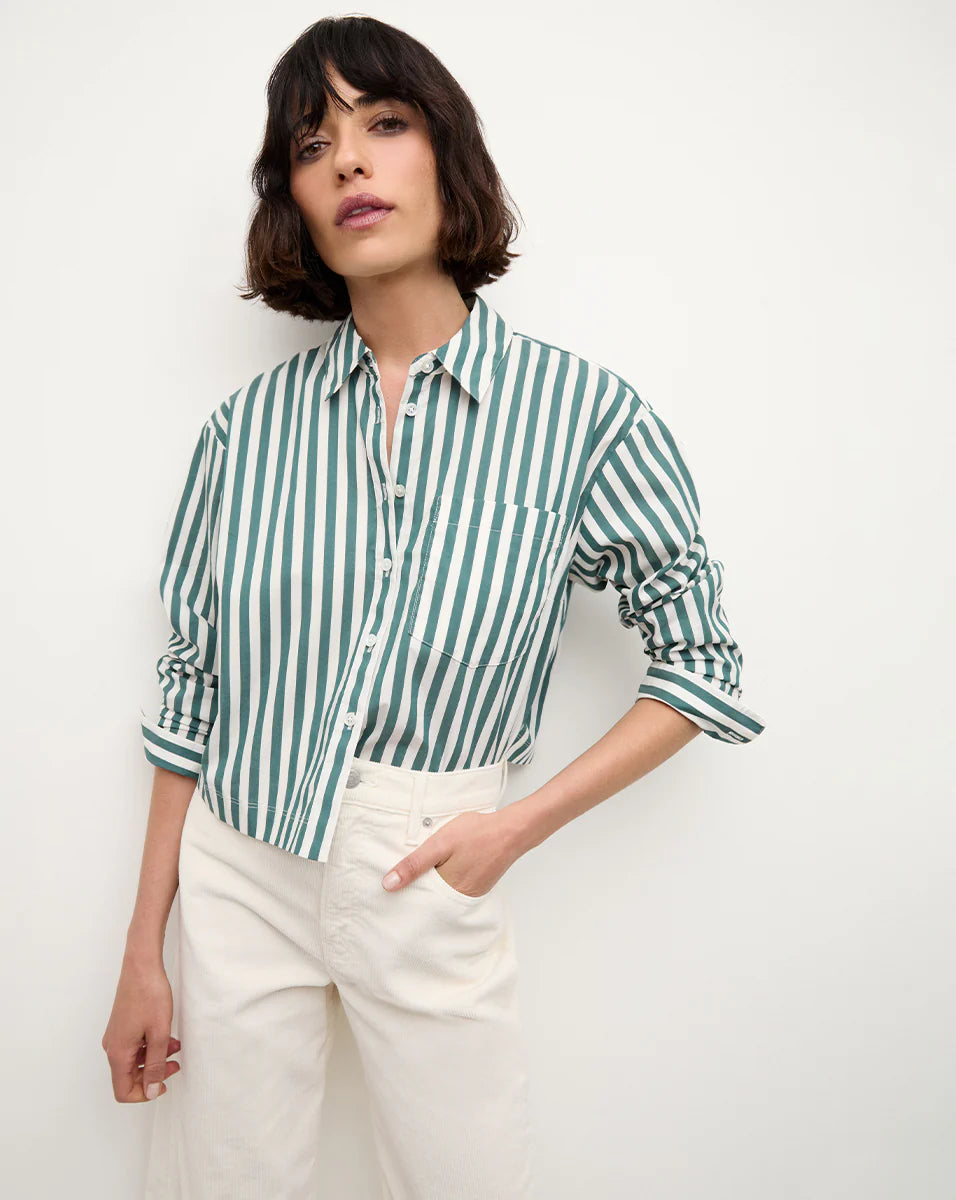 Veronica Beard Maia Striped Top - Pine/White