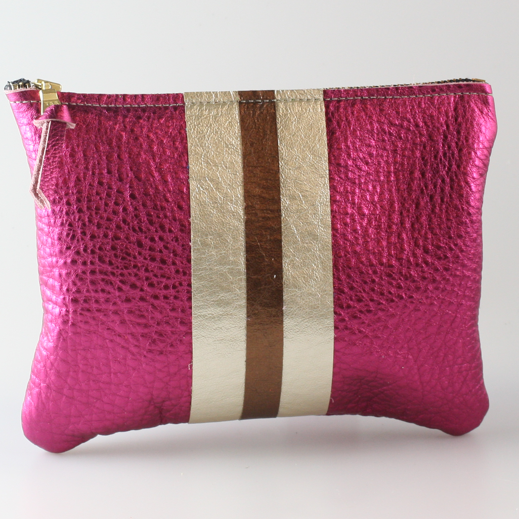 Zina Kao The Carter Pouch Metallic Stripes - Fuschia