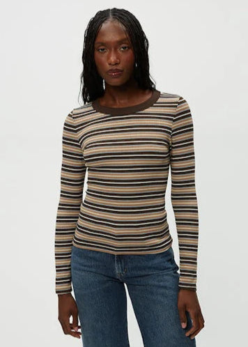 Michael Stars Zola Long Sleeve Crew Tee - Neutral Stripe