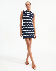 Veronica Beard Templeton Knitted Dress - Navy/Off-White/Bluebell