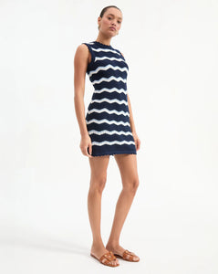 Veronica Beard Templeton Knitted Dress - Navy/Off-White/Bluebell