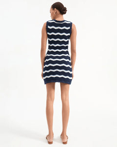 Veronica Beard Templeton Knitted Dress - Navy/Off-White/Bluebell