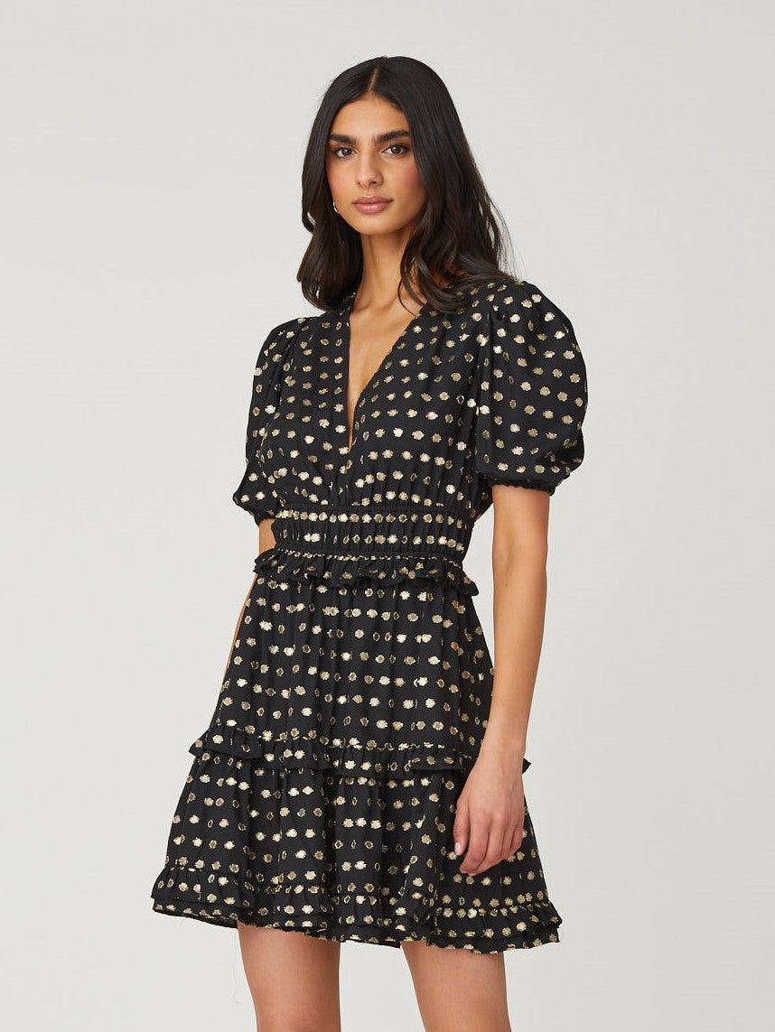 shoshanna smocked mini dress Shoshanna Women's Gold Metallic Clip Dot Elia Dress