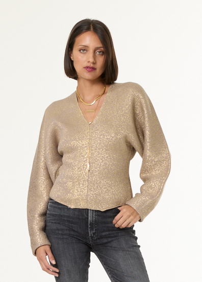 Young Fabulous & Broke Stephen V-Neck Sweater - Beige Gold Spray