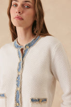 Load image into Gallery viewer, 27 Miles Sutton Cotton Lady Cardigan with Denim Trim - Cloud