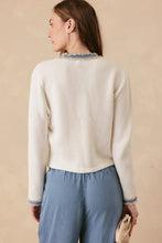 Load image into Gallery viewer, 27 Miles Sutton Cotton Lady Cardigan with Denim Trim - Cloud