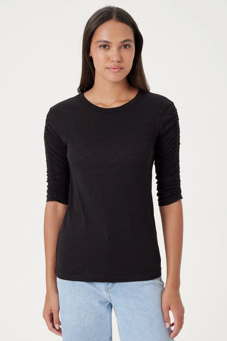 Goldie Ruched Half Sleeve Tee - Black