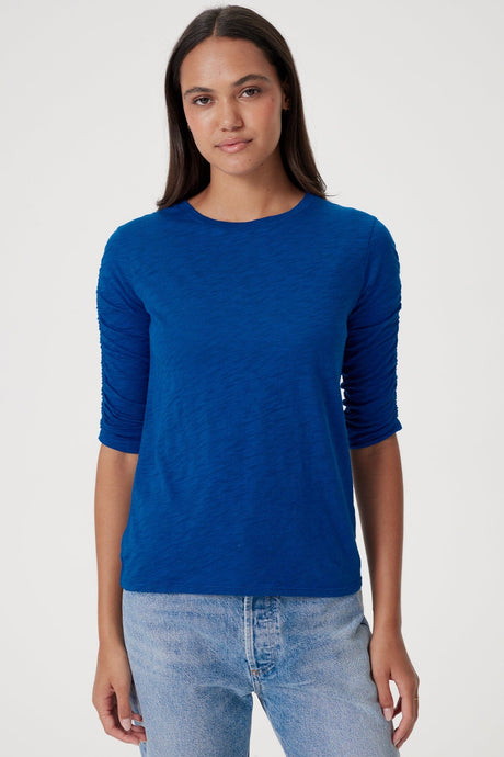 Goldie Ruched Half Sleeve Tee - Limoges