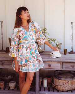 Bell by Alicia Bell Clover Mini Dress - Turquoise Yellow Floral