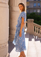 Load image into Gallery viewer, Bell by Alicia Bell Frilly Midi Wrap Dress - Blue White