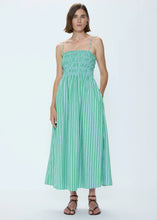 Load image into Gallery viewer, Pistola Bianca Shirred Bodice Dress - Green Blue Stripe