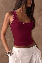 Load image into Gallery viewer, Soli Echo - Studded Ribbed Square Neck Crop Tank: BEIGE / S