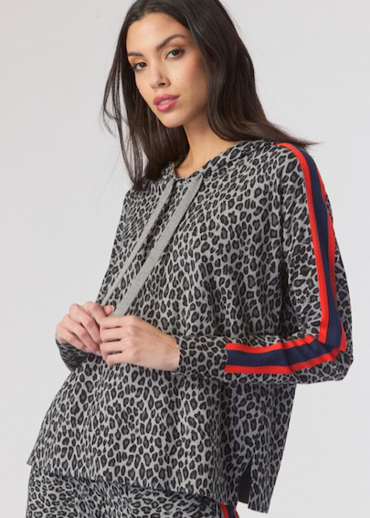 J. Society Cheetah w/Stripe Pullover Hoodie - Heather
