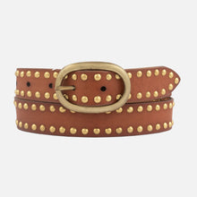Load image into Gallery viewer, Amsterdam Heritage Dara Oval Buckle Leather Studded Belt - Cognac