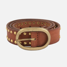 Load image into Gallery viewer, Amsterdam Heritage Dara Oval Buckle Leather Studded Belt - Cognac