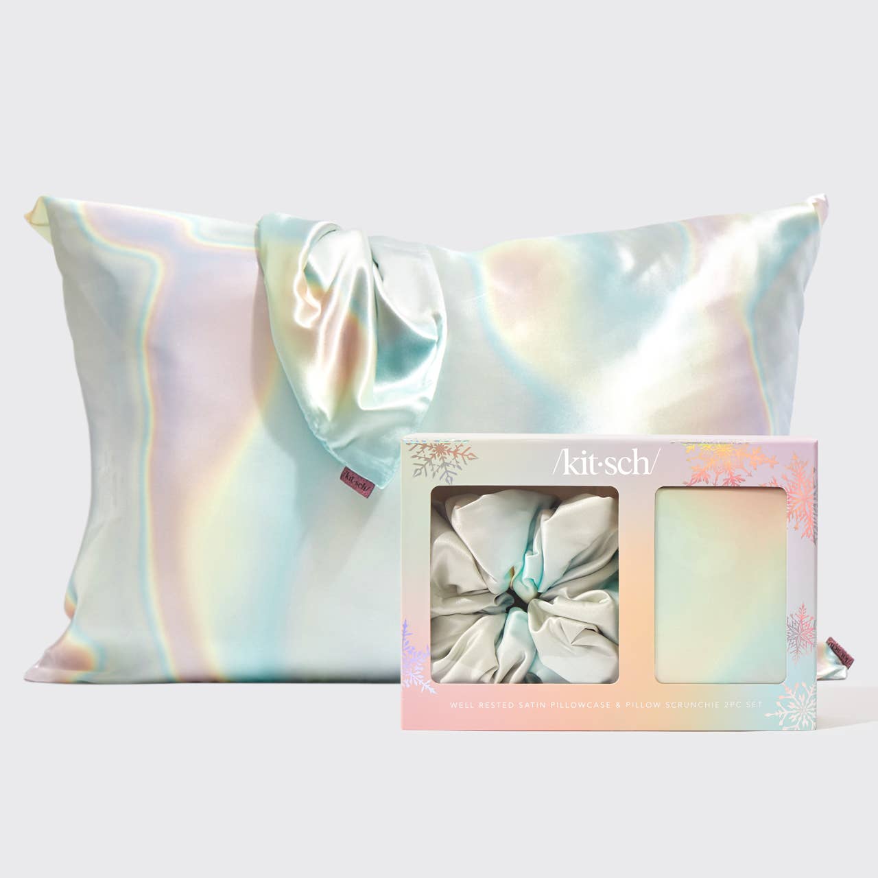 KITSCH Holiday Satin Pillowcase and Pillow Scrunchie 2pc - Aura