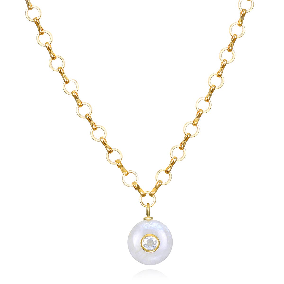 Amelia Rose Jewelry Moonstone & White Topaz Petite Loop Necklace