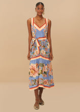 Load image into Gallery viewer, Farm Rio Blue Superbloom Tapestry Angled Maxi Dress