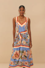 Load image into Gallery viewer, Farm Rio Blue Superbloom Tapestry Angled Maxi Dress