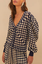 Load image into Gallery viewer, Farm Rio Blue &amp; White Crochet Cardigan