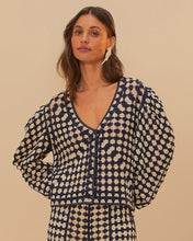 Load image into Gallery viewer, Farm Rio Blue &amp; White Crochet Cardigan