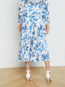 L'Agence Clarisa Midi Skirt - White/Blue Tonal Butterflies