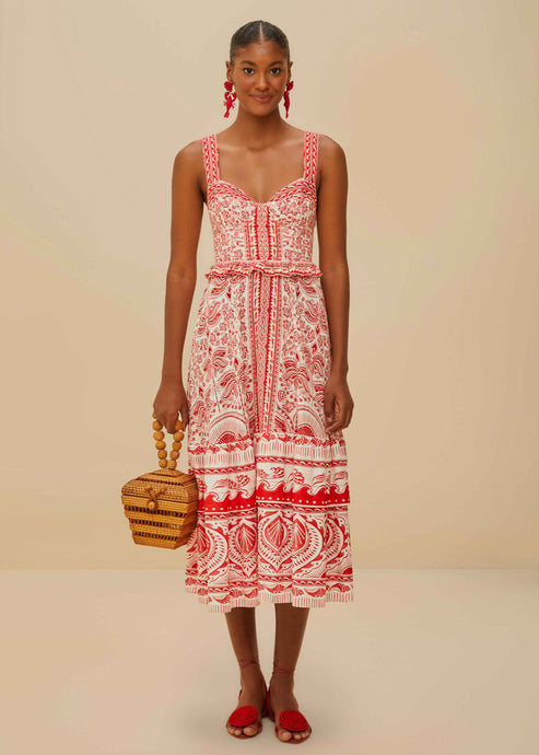 Farm Rio River Ride Red Midi Dress
