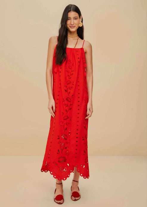 Farm Rio Red Flowers Richelieu Sleeveless Maxi Dress