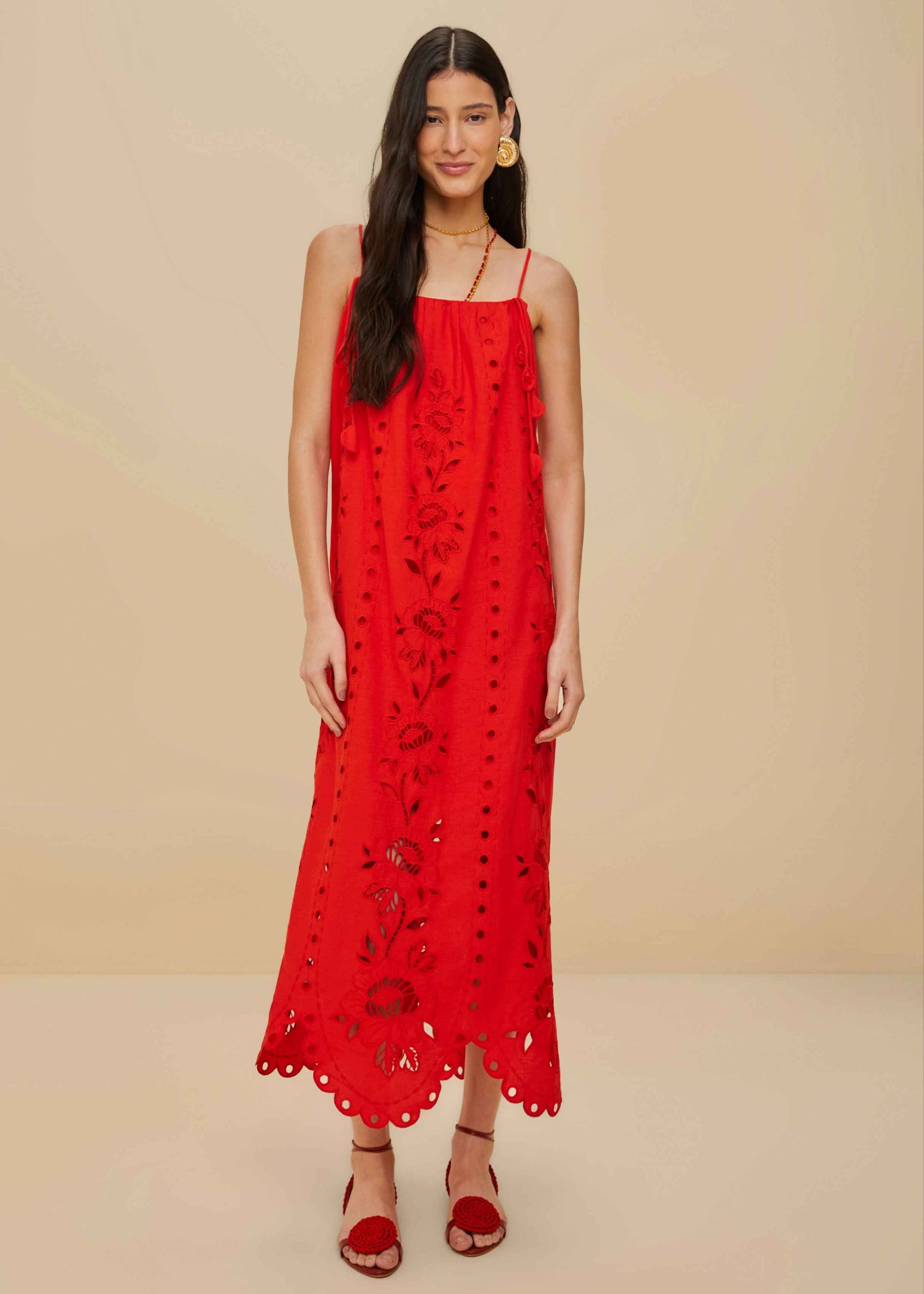 Farm Rio Red Flowers Richelieu Sleeveless Maxi Dress
