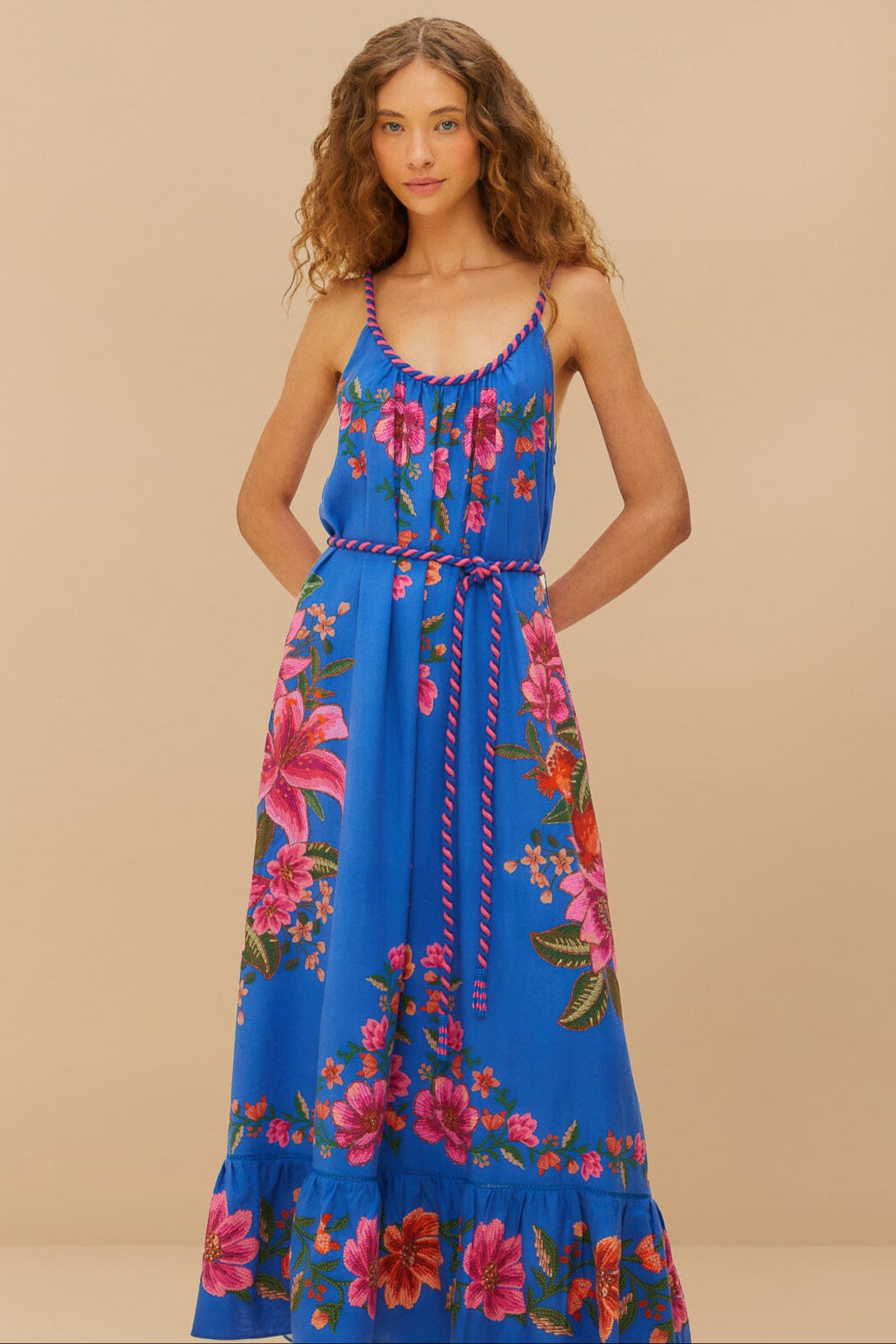 FARM Rio Women's Summer Fruit Scarf Dress - Blue - Size L - Summer Fru FARM Rio Women's Summer Fruit Scarf Dress - Blue - Size L - Summer Fru