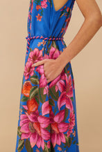 Load image into Gallery viewer, Farm Rio Summer Fruit Scarf Blue Maxi Dress