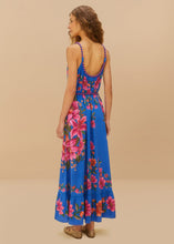 Load image into Gallery viewer, Farm Rio Summer Fruit Scarf Blue Maxi Dress